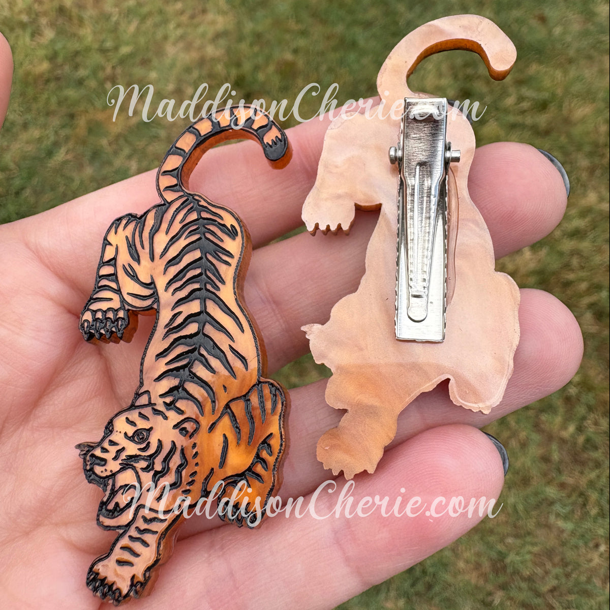 orange tiger lily hair clip Marbled Orange Tiger Hair Clips