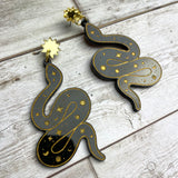 Black and Gold Celestial Snake Earrings