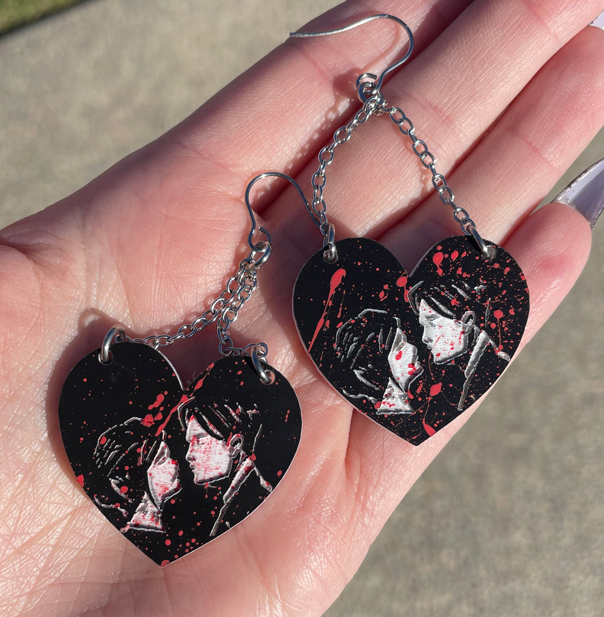 Heart Dangle Earrings - Cherry Wood - Holographic Acrylic Heart – Artisan  Haynes