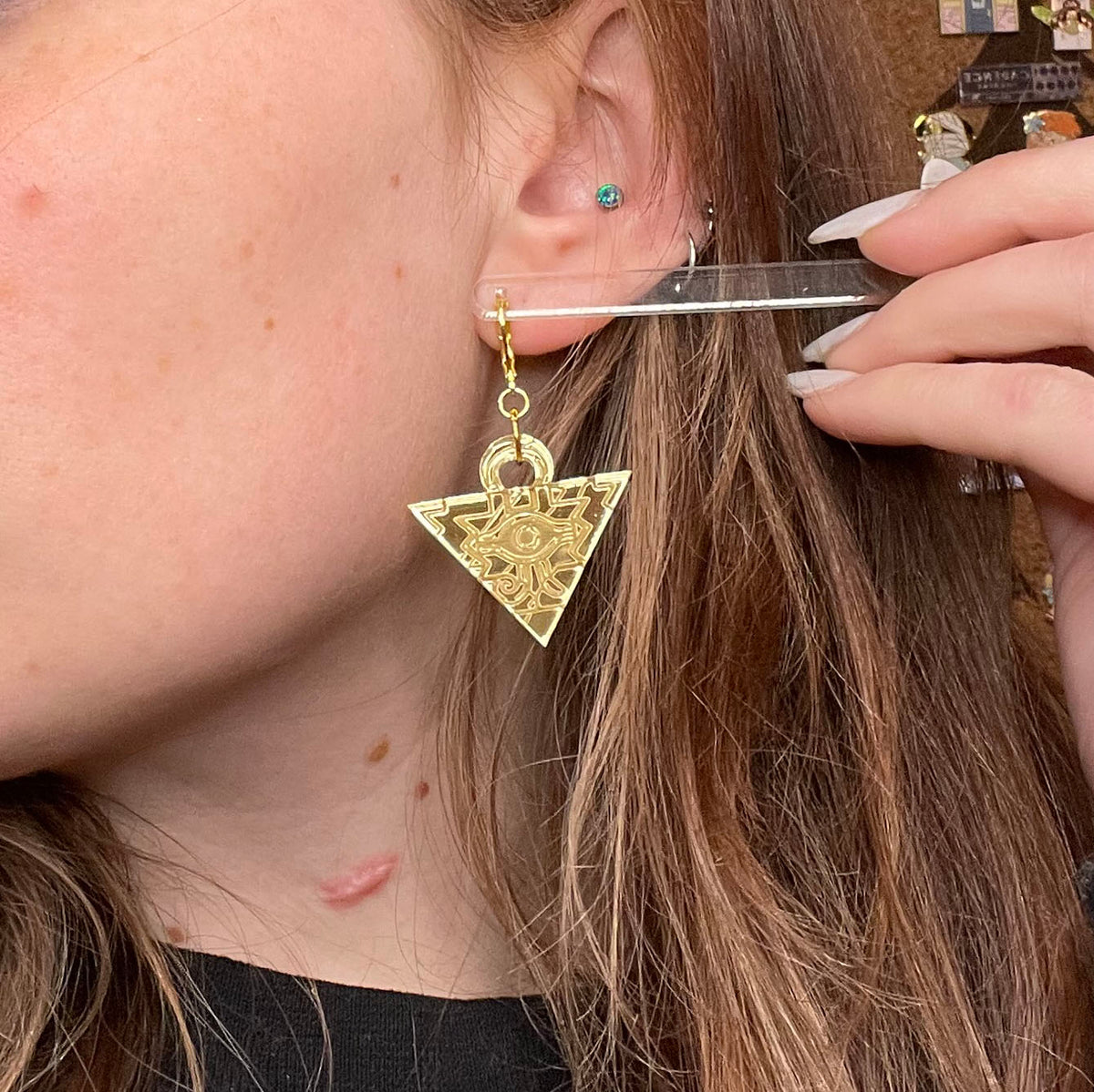 Millennium Puzzle on Gold Hoops - Maddison Cherie