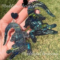 Big Magical Green Marbled Crocodile Earrings