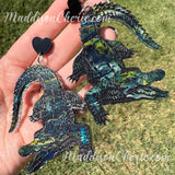 Big Magical Green Marbled Crocodile Earrings