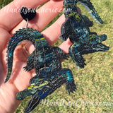 Big Magical Green Marbled Crocodile Earrings