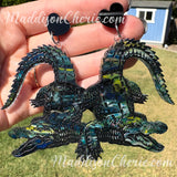 Big Magical Green Marbled Crocodile Earrings