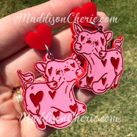 Two Headed Calf Earrings - Pink