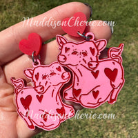 Two Headed Calf Earrings - Pink
