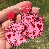 Two Headed Calf Earrings - Pink