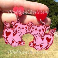 Two Headed Calf Earrings - Pink