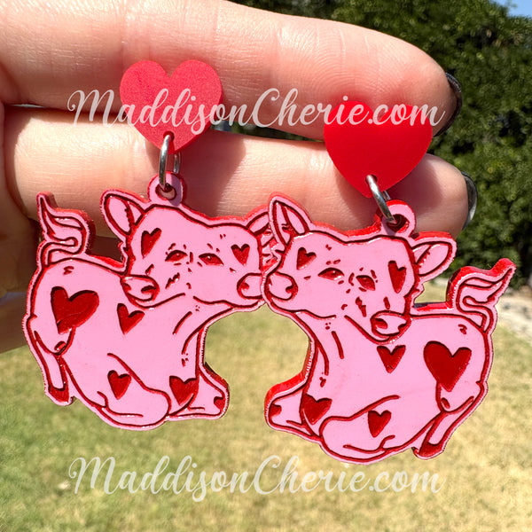 Two Headed Calf Earrings - Pink
