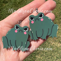 Large Grumpy Frog Earrings