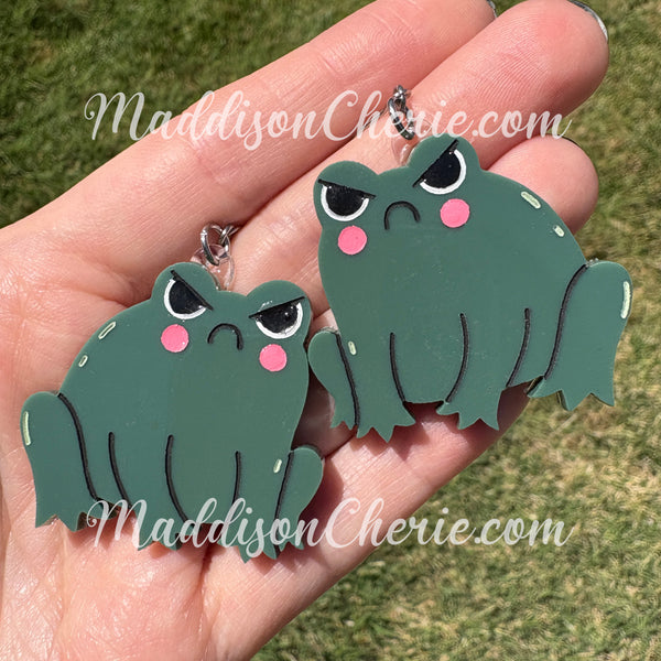 Large Grumpy Frog Earrings