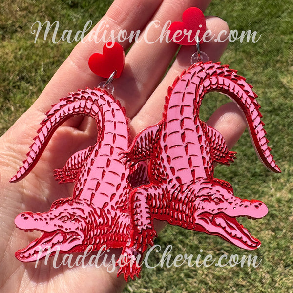 Big Pink Crocodile Earrings