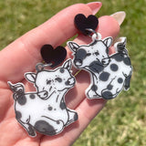 Two Headed Calf Earrings - Black and White Spotted