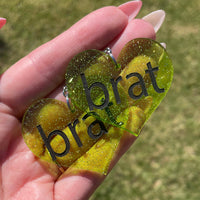 brat - Glitter Green and Black Heart Shaped Acrylic Statement Earrings