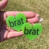 brat - Green and Black Heart Shaped Acrylic Statement Earrings