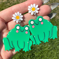 Happy Frog Earrings - Bright Green