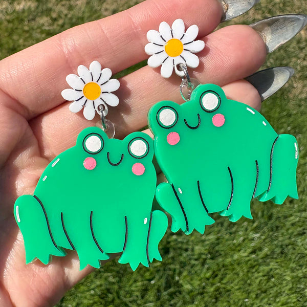 Happy Frog Earrings - Bright Green