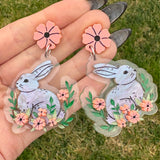 Rabbit with Coral Flowers Earrings