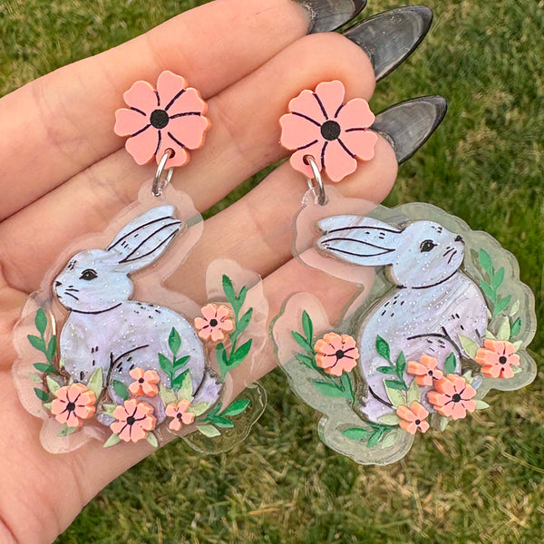 Rabbit with Coral Flowers Earrings