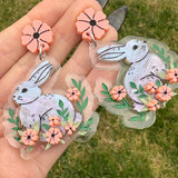 Rabbit with Coral Flowers Earrings