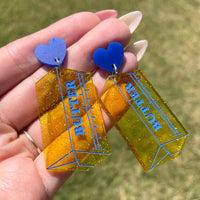 Butter Earrings | Glitter with Blue | Acrylic Statement Earrings | Hypoallergenic Earrings