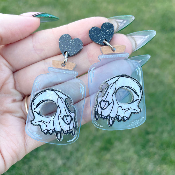 Cat Skull Jar Earrings