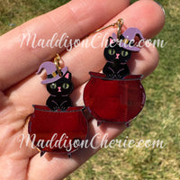 Halloween Cauldron Cat Earrings
