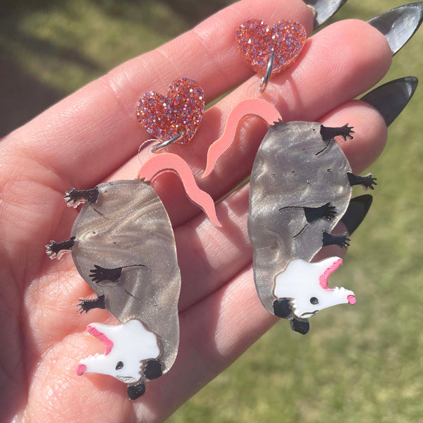 Opossum Earrings - Dark Gray Marbled