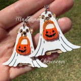 Halloween Ghost Trick-or-Treat Dog Earrings