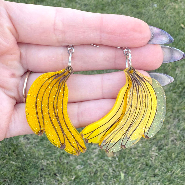 Banana Earrings | Glitter | Acrylic Statement Earrings | Hypoallergenic Earrings