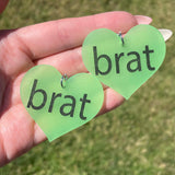 brat - Glow in the Dark Heart Shaped Acrylic Statement Earrings