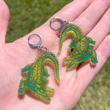 Smaller Size Green Glitter Crocodile Acrylic Earrings