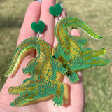 BIG Green Glitter Crocodile Acrylic Earrings