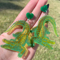 BIG Green Glitter Crocodile Acrylic Earrings