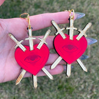 BIG Heartache Earrings - Mirrored Red