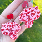 Pink Heart Panther Heads - Earrings