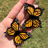 Large Orange Monarch Butterfly Earrings