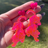 Neon Pink Tiger Earrings