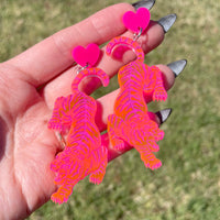 Neon Pink Tiger Earrings