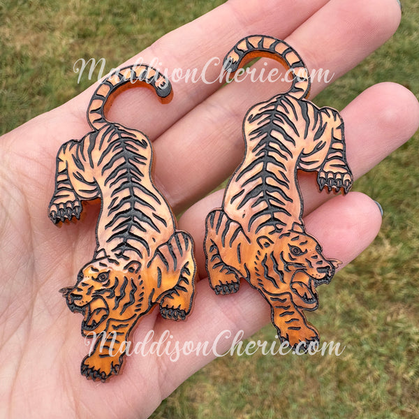 Marbled Orange Tiger Hair Clips - Set of 2 Clips