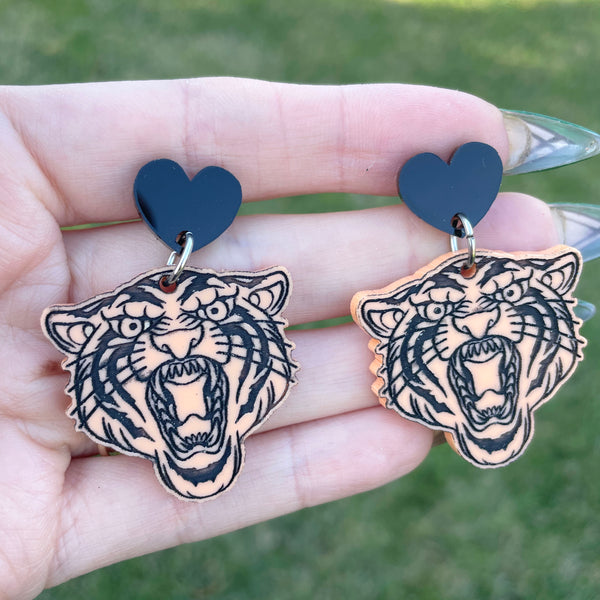 Orange and Black Tiger Face Earrings