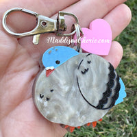 Large Round Pigeon Keychain or Bag Charm