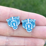 Pink and Blue Tiger Face Stud Earrings