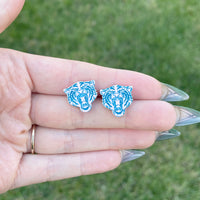 Pink and Blue Tiger Face Stud Earrings