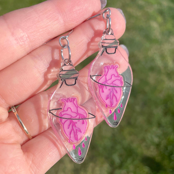 Bottled Pink Heart Earrings