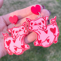 Two Headed Calf Earrings - Pink