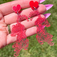 Glitter Pink Tiger Earrings