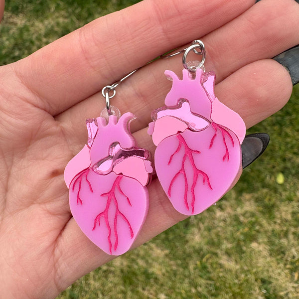 Pink Anatomical Heart Earrings