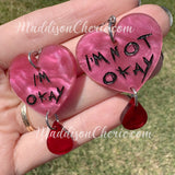 I'm Okay / I'm Not Okay - Marbled Pink Heart Earrings