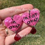 I'm Okay / I'm Not Okay - Marbled Pink Heart Earrings